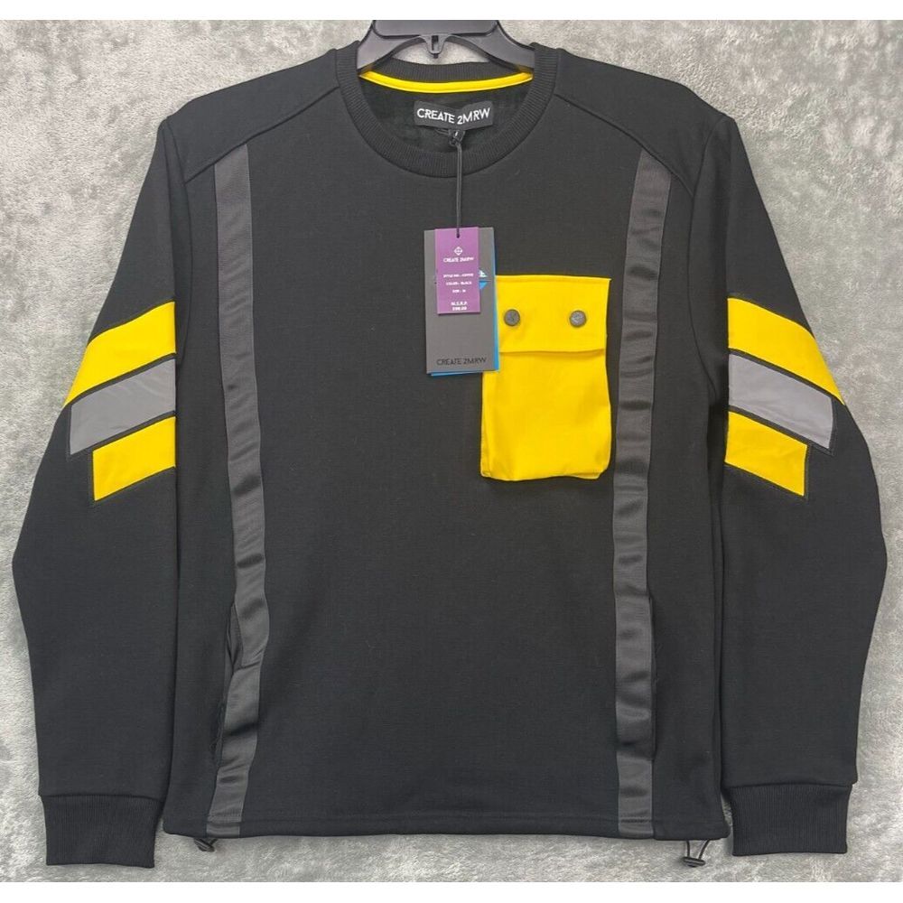 NWT Create 2MRW Men's Black Track Style Pullover With Yellow Chest Pocket Medium
